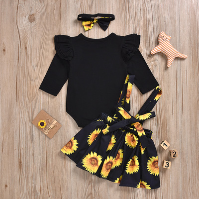 WEN Children's Clothing Robe + Short Skirt Child Suit Sunflower Print Clothing Wholesale Designer Inspired Clothing