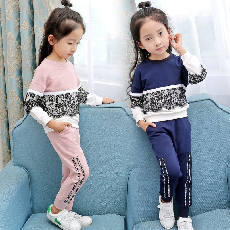 WEN Children's clothing autumn girl's foreign style Korean style suit baby clothes long-sleeved sweater two-piece set