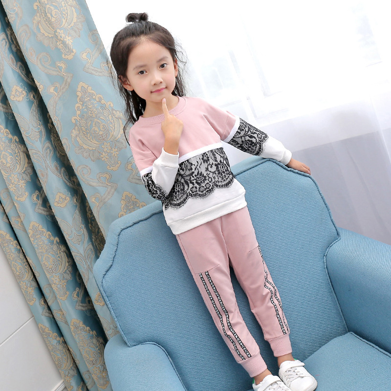 WEN Children's clothing autumn girl's foreign style Korean style suit baby clothes long-sleeved sweater two-piece set