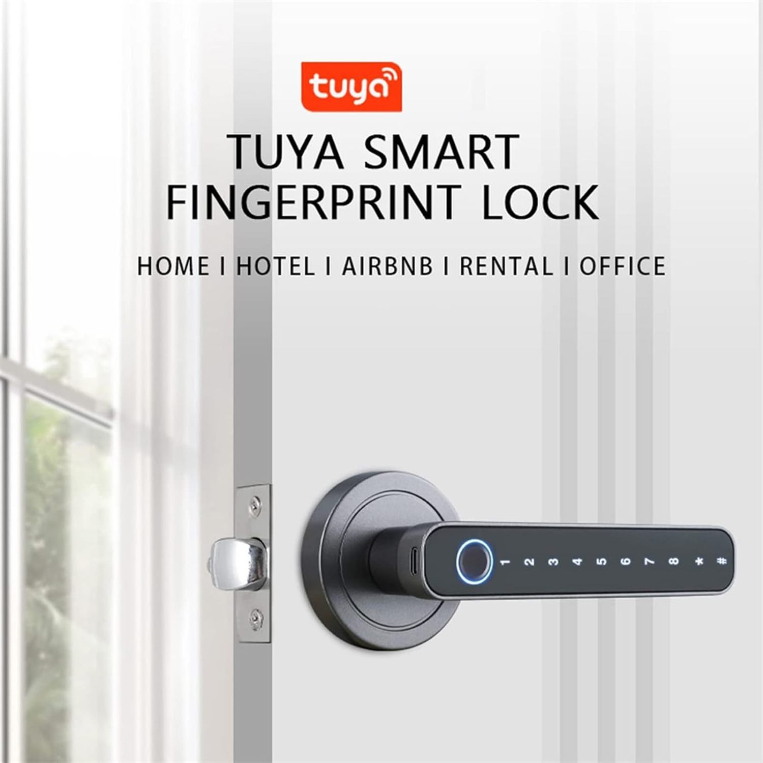 Smart Digital Fingerprint Single Latch Door Lock Keyless Entry Intelligent Door Lock Tuya TTLock Handle Lock