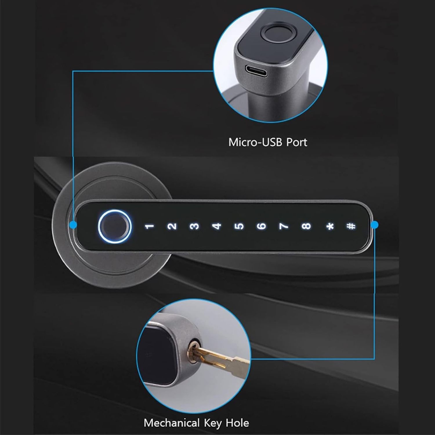 Smart Digital Fingerprint Single Latch Door Lock Keyless Entry Intelligent Door Lock Tuya TTLock Handle Lock