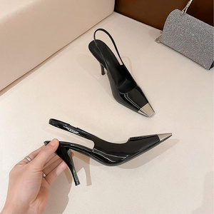 New European and American Black Square Head High Heel Women's Sexy Sandals