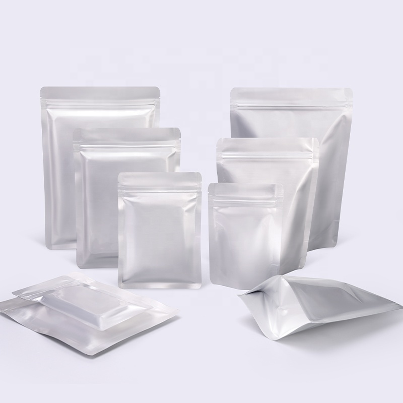 In Stock heat seal smell proof food grade silver Aluminum Foil Pouch 3 side seal ziplock Mylar Bags