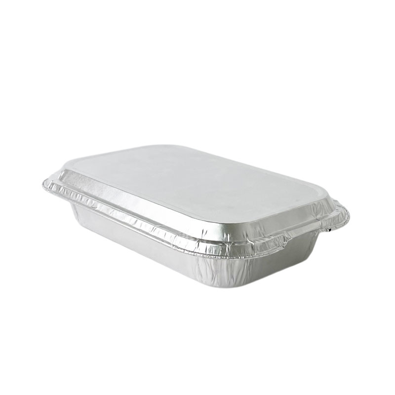 Wholesale recyclable food grade aluminum foil lunch box with lid disposable square packing box