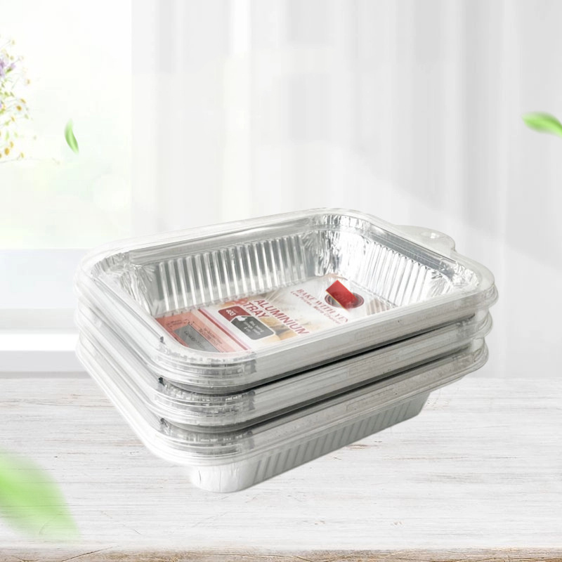 Wholesale recyclable food grade aluminum foil lunch box with lid disposable square packing box