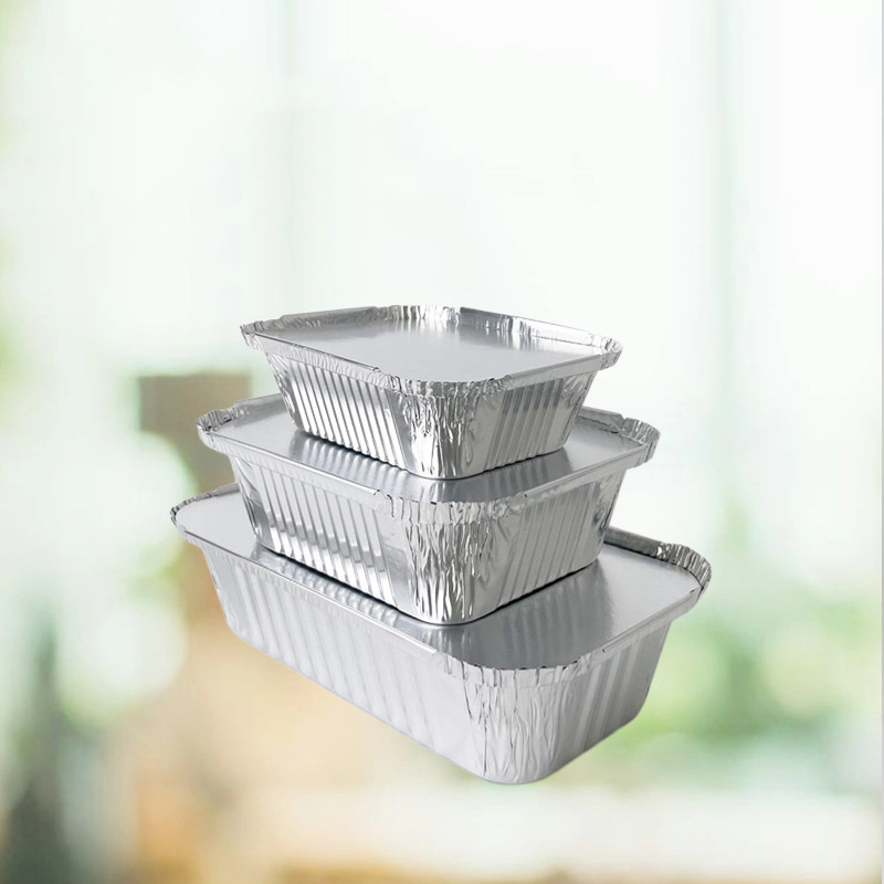 Wholesale recyclable food grade aluminum foil lunch box with lid disposable square packing box