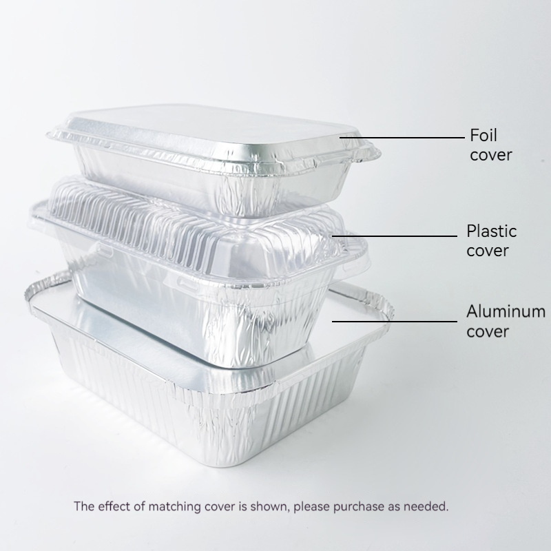 Wholesale recyclable food grade aluminum foil lunch box with lid disposable square packing box