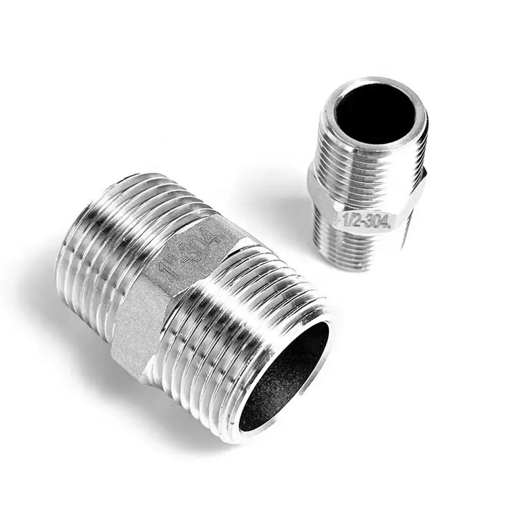 Stainless Steel  201 304 316 Thread Nipple Short Hex Hydraulic Bsp Npt Plumbing Screw Hex Nipple