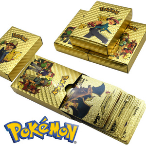 55 Pcs /box English Spanish French Gold Foil Trading poke mon Cards Poke mon Gold Foil Card Anime Poke mon Foil Stamping Card