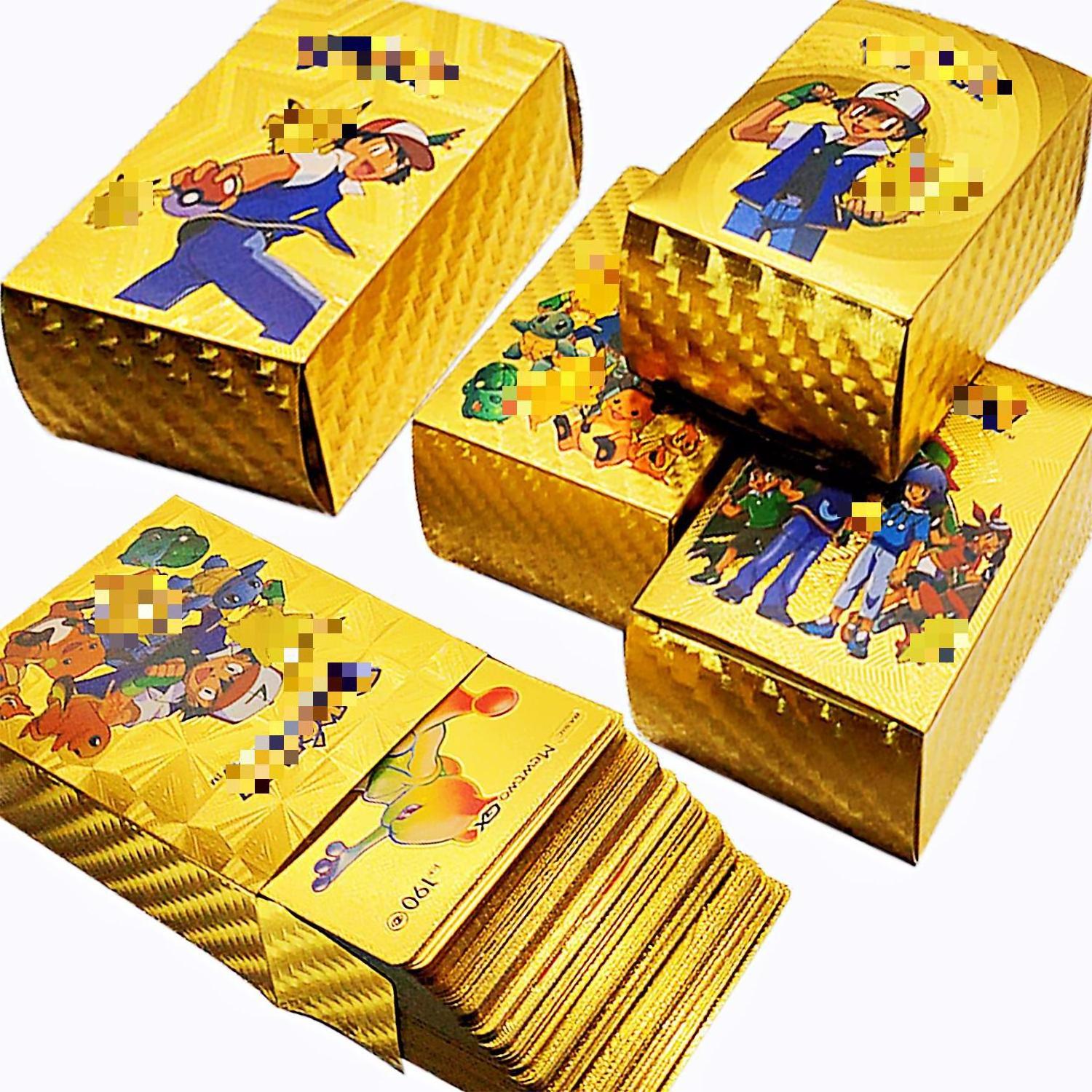 wholesale 55 Pcs/Box French Black Gold pokemoned cards Silver Vamx Gx tcg Deck Box Booster Gold Poke Mon Trading Cards