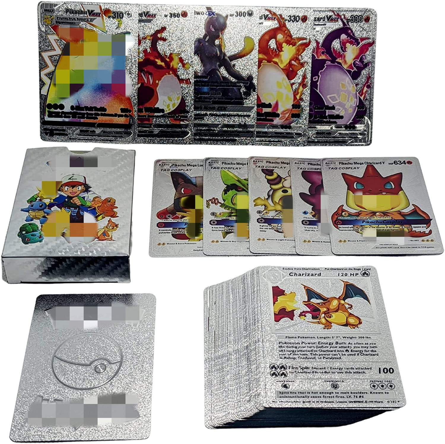 wholesale 55 Pcs/Box French Black Gold pokemoned cards Silver Vamx Gx tcg Deck Box Booster Gold Poke Mon Trading Cards