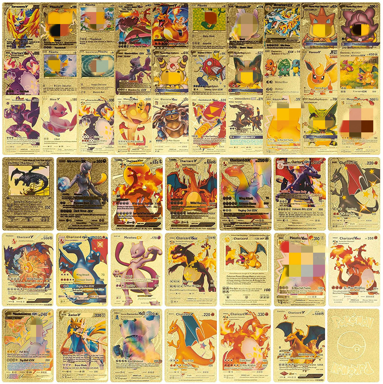 55 Pcs /box English Spanish French Gold Foil Trading poke mon Cards Poke mon Gold Foil Card Anime Poke mon Foil Stamping Card