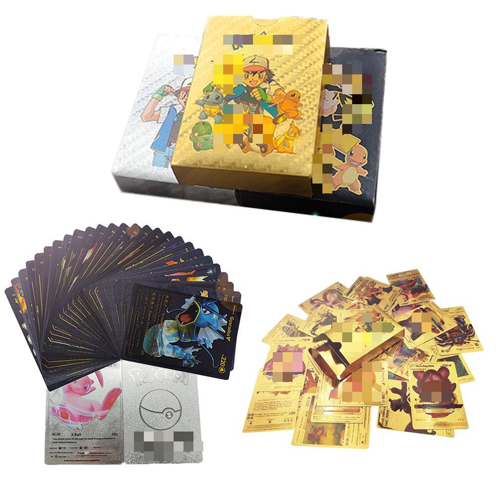 wholesale 55 Pcs/Box French Black Gold pokemoned cards Silver Vamx Gx tcg Deck Box Booster Gold Poke Mon Trading Cards