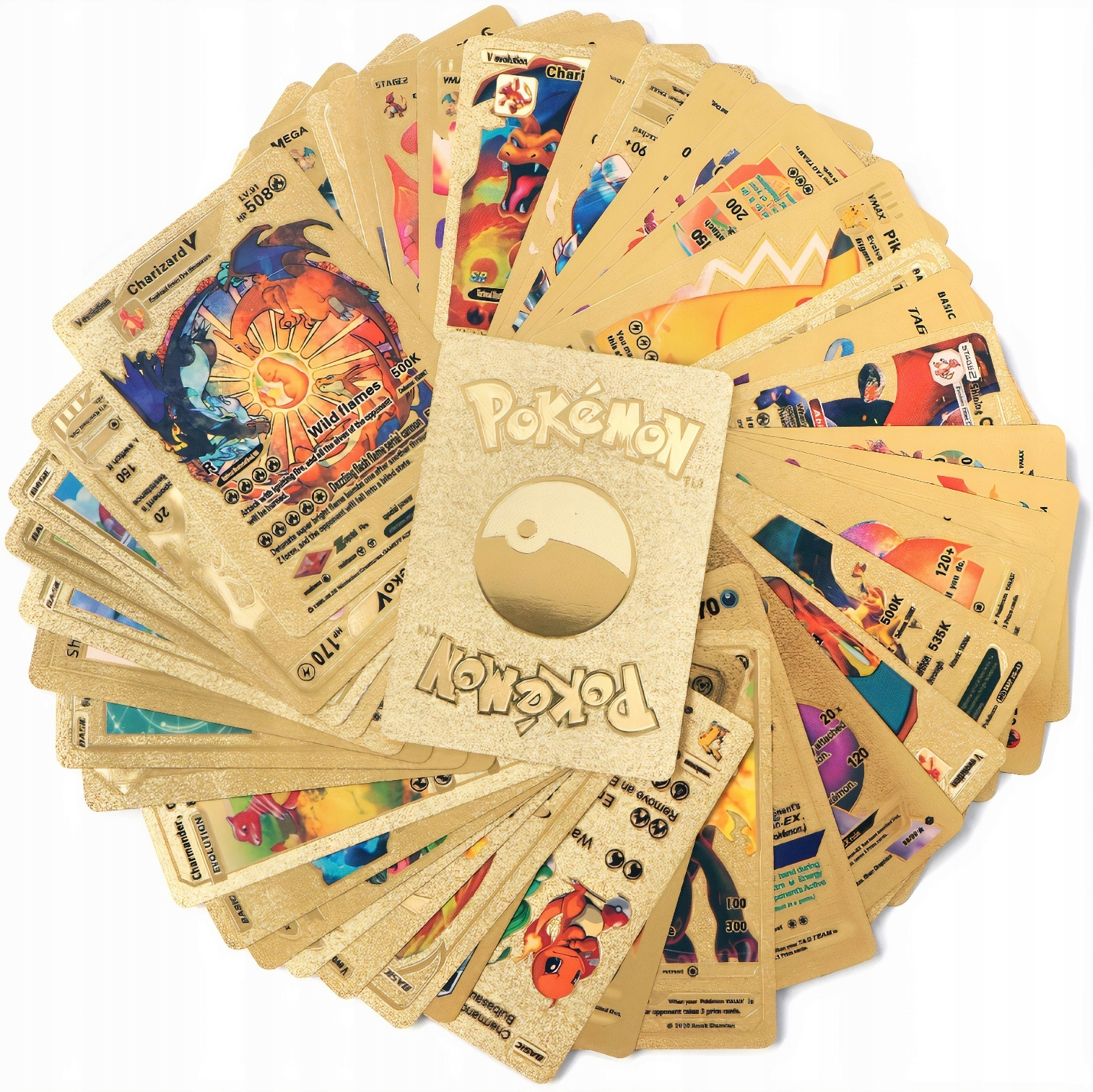 55 Pcs /box English Spanish French Gold Foil Trading poke mon Cards Poke mon Gold Foil Card Anime Poke mon Foil Stamping Card