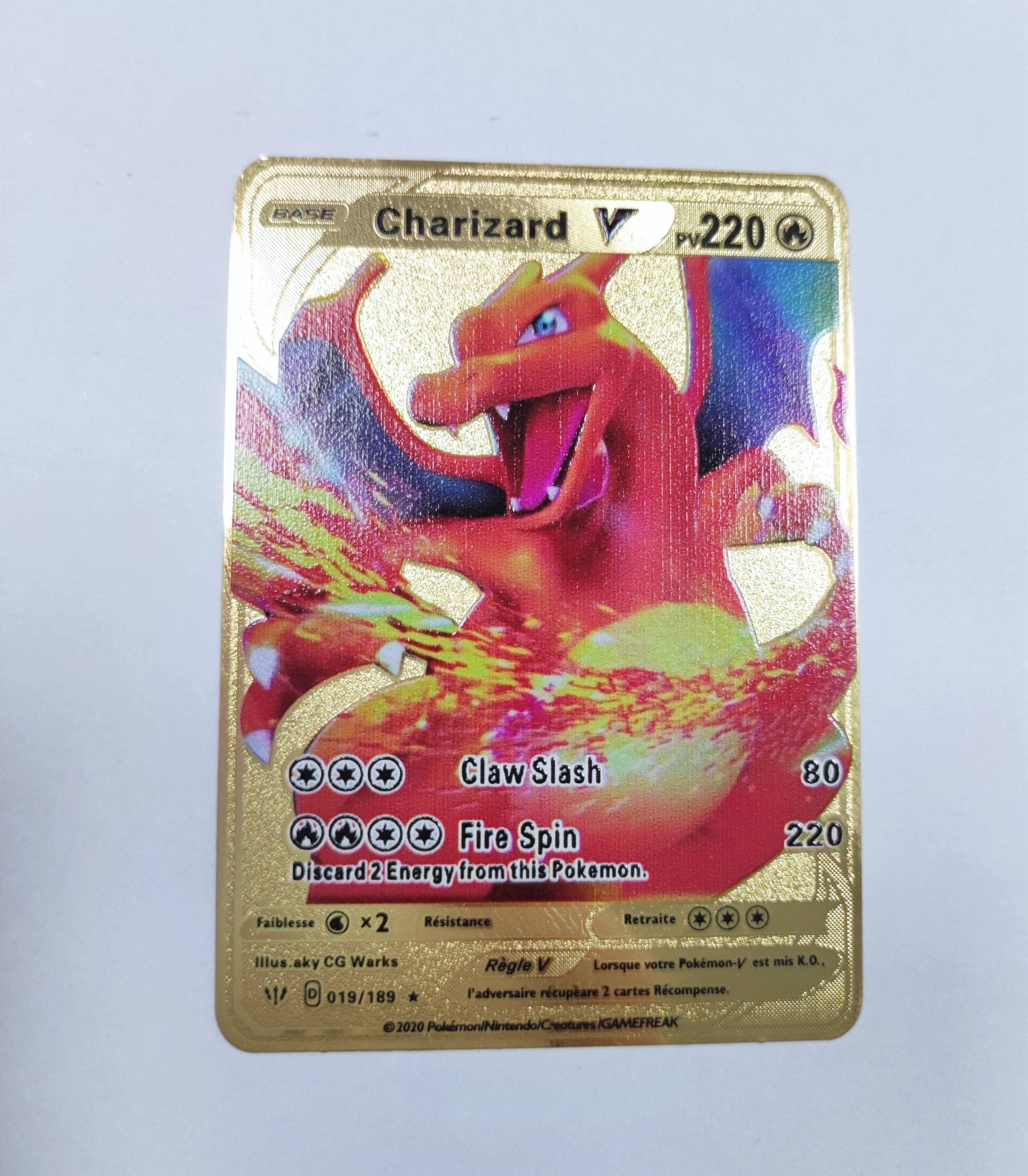 Fast Shipping Rainbow Charizard Pika chu Vmax Hp330 Gx Gold Metal Poke mon Cards New Trading Cards Game Gold