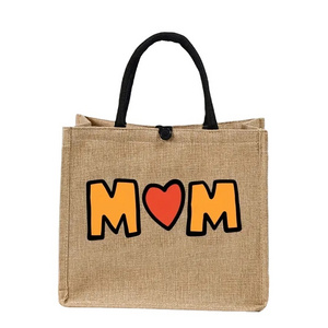 Mother's Day Themed Print Burlap Tote Bag, Large Capacity Shoulder Shopping Bag, Lightweight Commuting Handbag, Gift For Mama