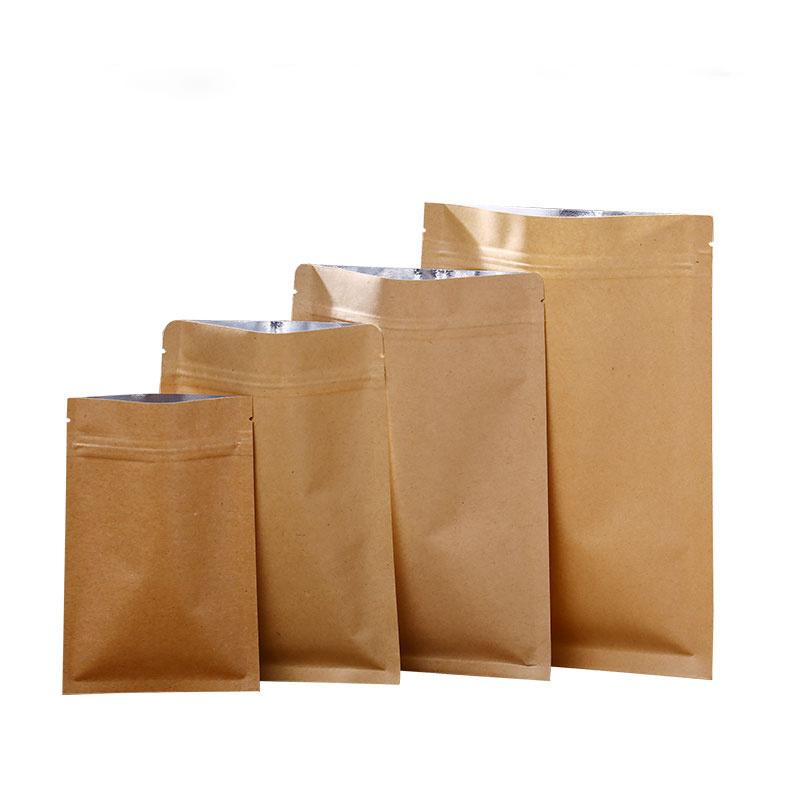 Kraft paper bags with zip lock candy tea small sachet aluminium foil inside resealable pouches