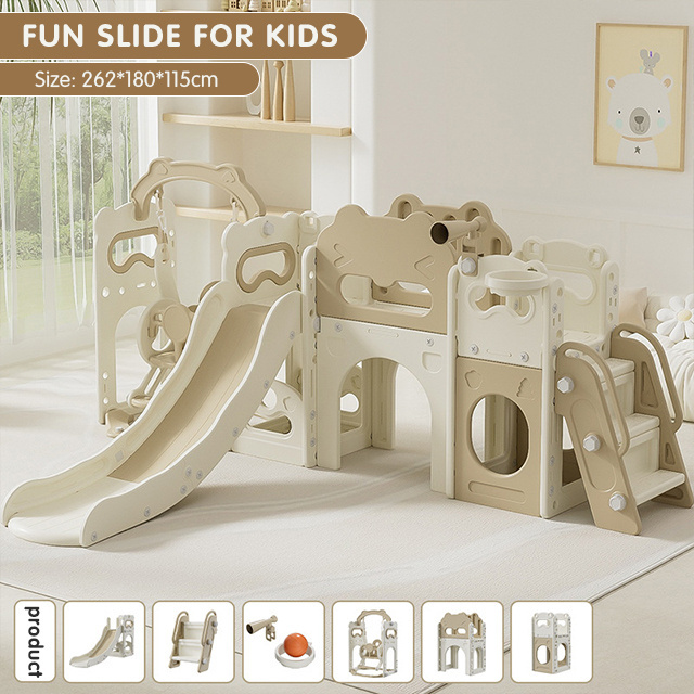 Children Play Home Playground Equipment Park Kids Bridge Sliding Toys Plastic Toddler Slides And Swing