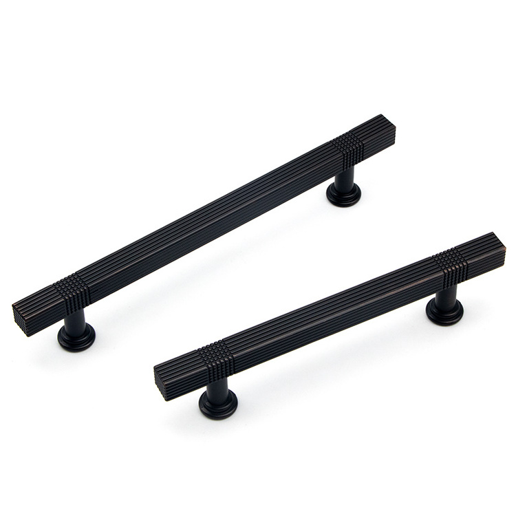 modern design matte black square solid zinc furniture kitchen cabinet pull handle brass knurled bar door handle