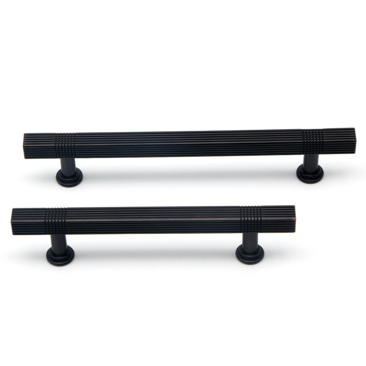 modern design matte black square solid zinc furniture kitchen cabinet pull handle brass knurled bar door handle