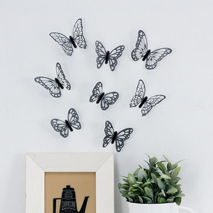 8pcs Set High Quality Removable Home Decor 3D Wall Stickers Self Adhesive PVC Black Butterfly Stickers with UV Printing