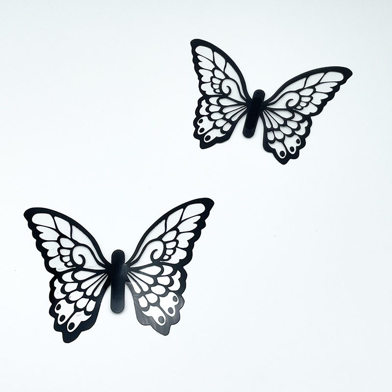 8pcs Set High Quality Removable Home Decor 3D Wall Stickers Self Adhesive PVC Black Butterfly Stickers with UV Printing