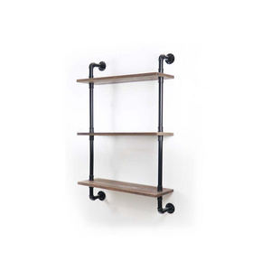 Hotel Cheap Low Price New Wall Mounted Iron Retro 3 tier Bracket wooden shelf Display Rack kapstok Industrial Pipe Rack Shelf