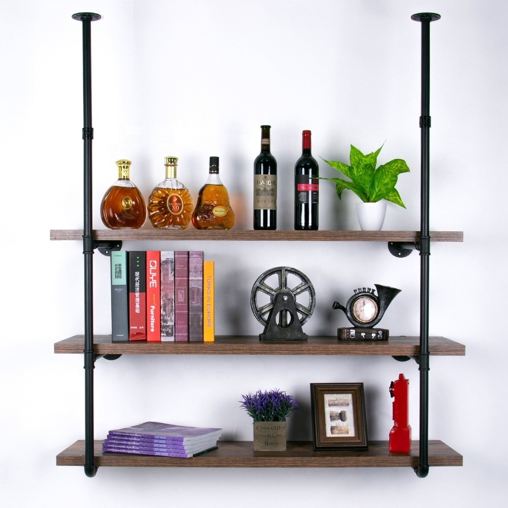 Industrial Pipe Shelving Wall Mount DIY Farmhouse Decor Pipe Shelf Brackets Floating Shelves Bookshelf Storage