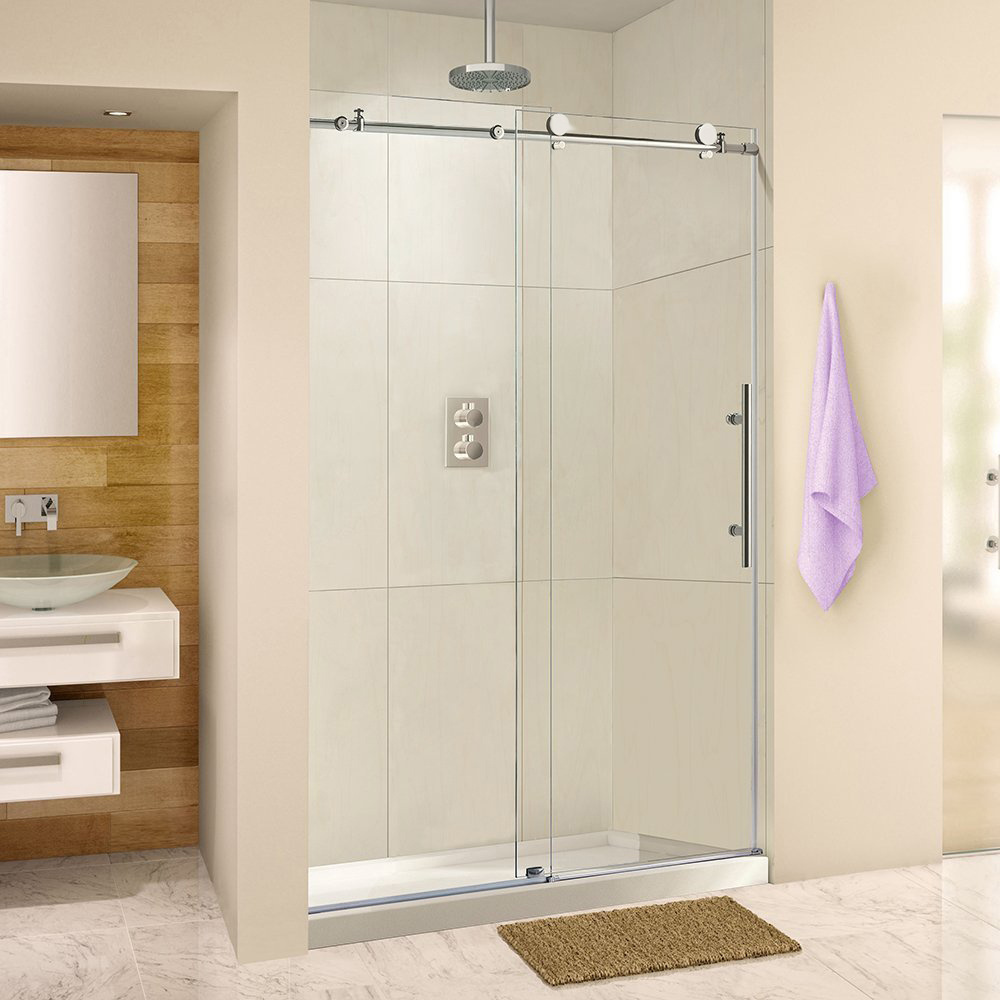 60 in. W x 76 in. H Single Sliding Frameless Shower Door/Enclosure in Brushed Nickel Finish with Clear Glass