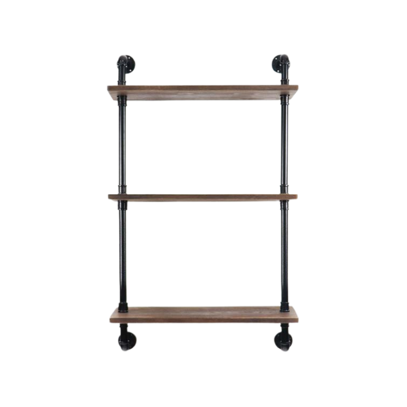 Industrial Wall Mounted Shelf Bracket Floating Pipe Shelf Rustic Shelf Rack with Black Iron Pipe 1-6 Tier