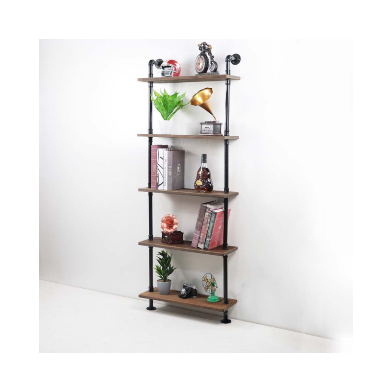 Industrial Wall Mounted Shelf Bracket Floating Pipe Shelf Rustic Shelf Rack with Black Iron Pipe 1-6 Tier