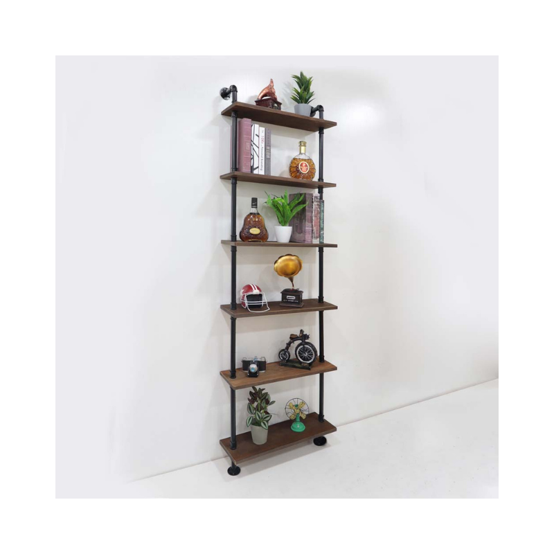 Industrial Wall Mounted Shelf Bracket Floating Pipe Shelf Rustic Shelf Rack with Black Iron Pipe 1-6 Tier