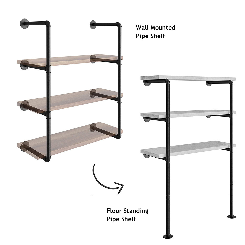 Industrial Pipe Shelving Wall Mount DIY Farmhouse Decor Pipe Shelf Brackets Floating Shelves Bookshelf Storage