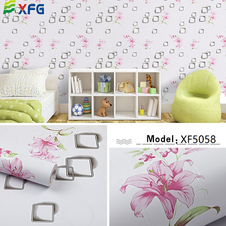 Self adhesive Korea style pvc wall butterfly stickers beautiful texture wallpaper floral wall paper for bedroom wall