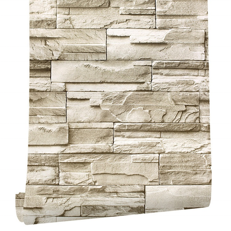 European style pvc white waterproof stone wall sticker 3d embossed brick wallpaper for bathroom bedroom floor home deco