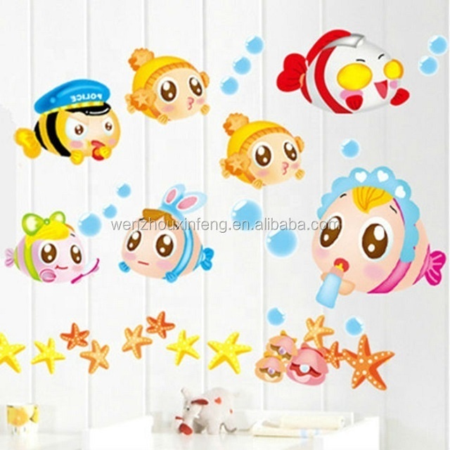 Chinese factory cheap animal adhesive pvc wall sticker removable fish wallpaper for kids' room boy & girl bedroom decoration