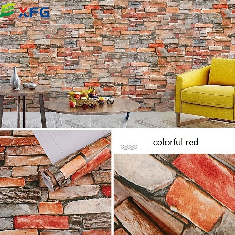 Modern 3D stone adhesive mural wall paper sticker rolls white red pvc brick wallpaper for home living room decoration