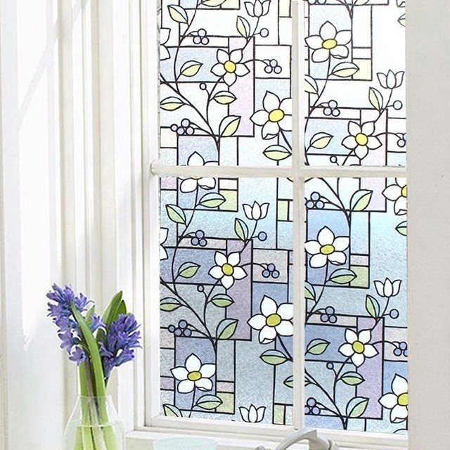 Traditional 3d  flower pattern window film decorative home decals privacy  glass sticker adhesive color window film