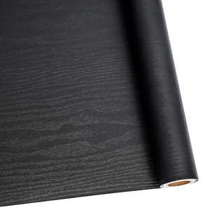 Black Wood Paper Self-Adhesive Removable Wood Peel and Stick Wallpaper for Furniture Surface Easy to Clean