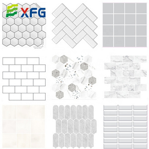 BSCI Factory Thicker Design White Hexagon Backsplash 3D Gel Mosaic Peel and Stick Wall Tile