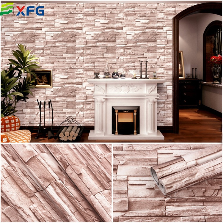 European style pvc white waterproof stone wall sticker 3d embossed brick wallpaper for bathroom bedroom floor home deco