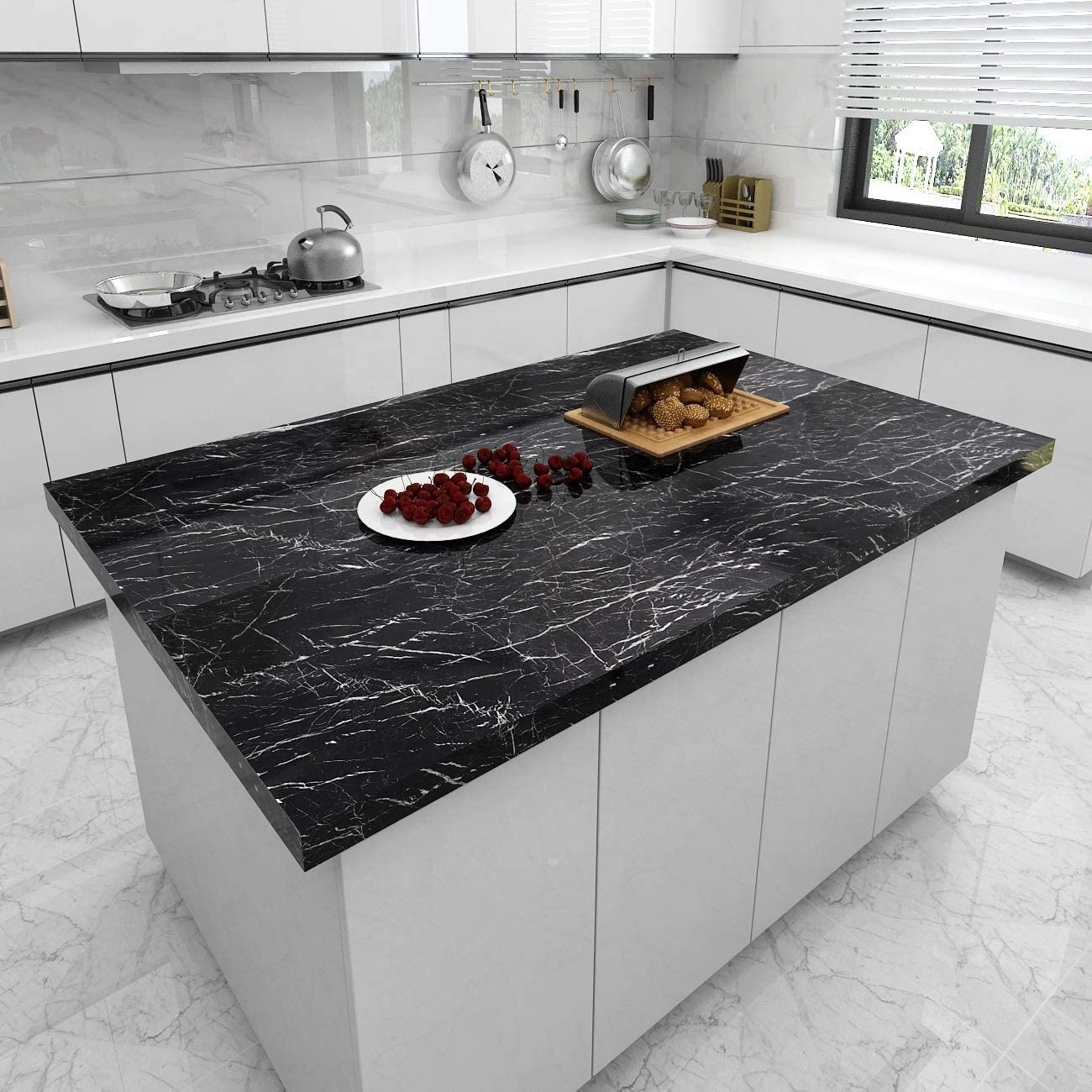 Black Marble Wallpaper Peel and Stick Wallpaper Self Adhesive Removable Vinyl Waterproof Contact Paper for Kitchen Countertop