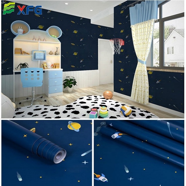 Peel And Stick Navy Blue Wall Paper Rolls Waterproof Vinyl Adhesive Star Wallpaper For Kids Bedroom Living Room Decor