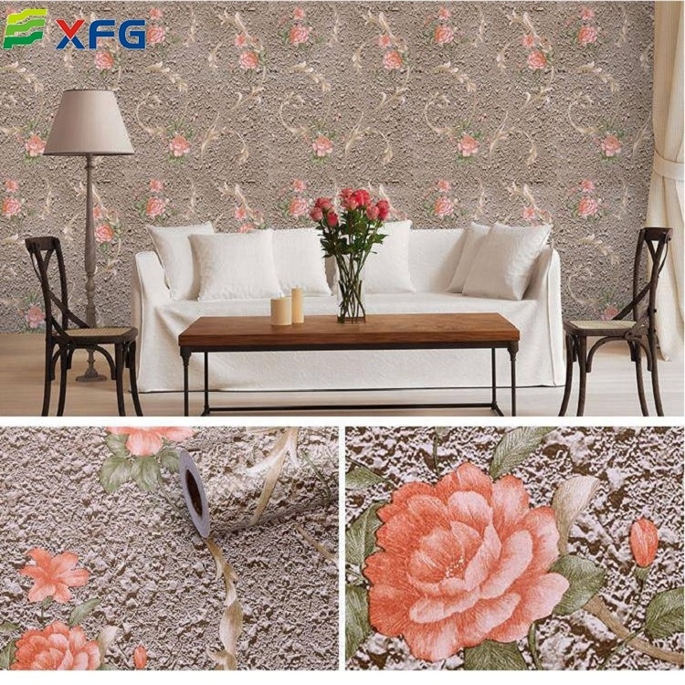 Luxury floral blue wall paper peel & stick 3d peony flower adhesive wallpaper rolls for bedroom living room home decoration