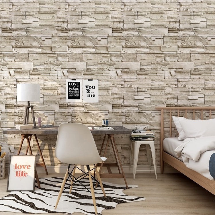 Fashion 3d brick wall coating adhesive grey wall paper home mural wallpaper for living room bedroom decoration