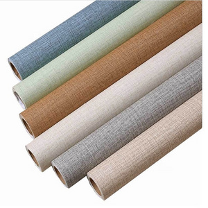 Japanese style pvc simple clinen texture wall covering paper adhesive waterproof wallpaper for house living room deco