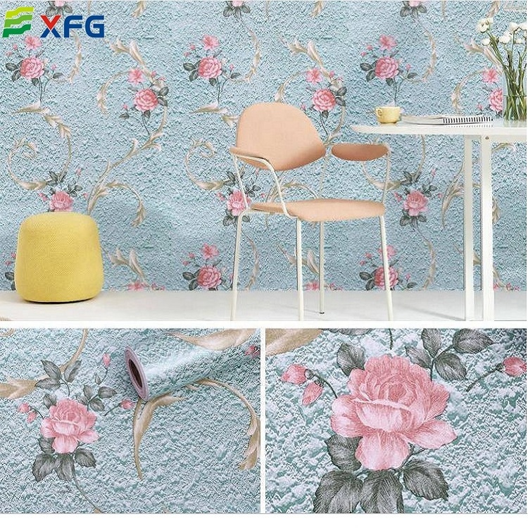 Luxury floral blue wall paper peel & stick 3d peony flower adhesive wallpaper rolls for bedroom living room home decoration