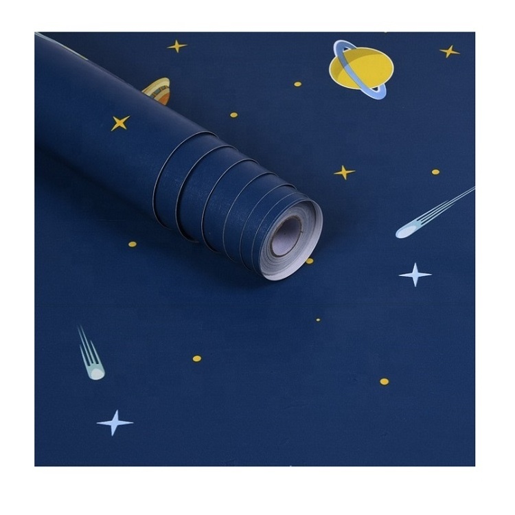 Peel And Stick Navy Blue Wall Paper Rolls Waterproof Vinyl Adhesive Star Wallpaper For Kids Bedroom Living Room Decor