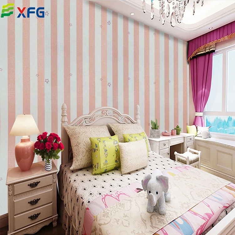 Wallpap Star Stripe Wallpaper Supplier for House Room Bedroom Wall Sticker Import Waterproof Wholesale Adhesive Blue Pink CN;ZHE