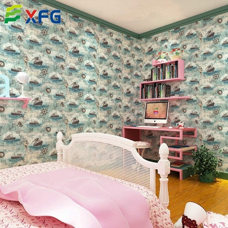 Modern cool wall paper peel & stick wall sticker pvc nautical map wallpaper designs for kids room boys bedroom decoration